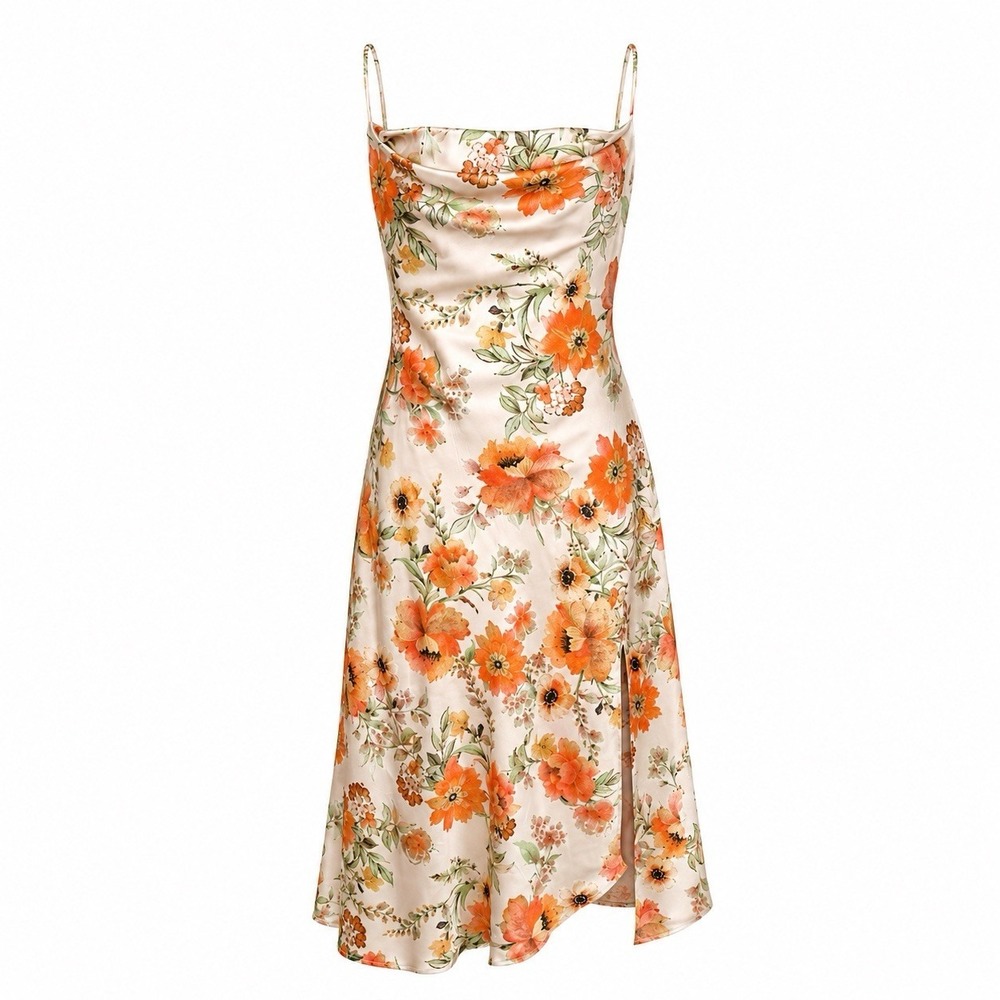 ASTR Label Gaia Slip Dress Floral Satin Midi Strappy M City CBK Wedding Guest - Picture 3 of 15